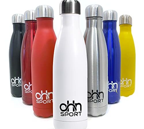 aHn SPORT Botella de Agua Acero Inoxidable Botella de Agua Deportiva Cantimplora Reutilizable Termo al Vacío Doble Pared de Aislamiento 12h Bebidas Calientes 24h Bebidas Frías Sin BPA 500ML(Blanco)