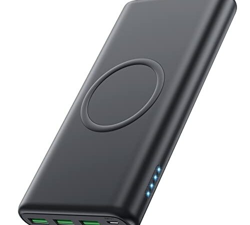 AUDIDH Batería Externa Inalámbrico 33800mAh, Power Bank con 【PD 25W QC 4.0 Carga Rápida + 15W Carga Inalambrica】 5 Salidas Tipo C Cargador Portátil para iPhone Samsung Android Móviles y más