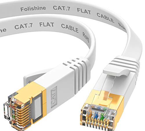 Cable Ethernet 5m, cat7 cable Ethernet de alta velocidad, cables de conexión LAN plana con conectores STP RJ45 para router, módem, más rápido que Cat5e/Cat5/Cat6/Cat6e - Blanco