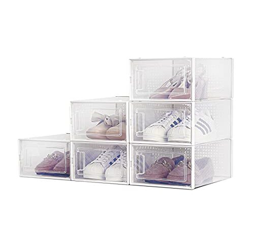 Cajas de Zapatos, Paquete de 6 Cajas de Almacenamiento de Zapatos Transparentes, Cajas para Zapatos de Plástico Plegable, 33×23×14 cm por Casillero, para Zapatos, Tacones Altos, Zapatillas de Deporte