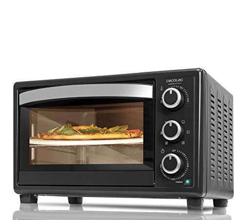 Cecotec Horno Sobremesa de Convección de 26 Litros Bake&Toast 570 4Pizza. 1500 W, con Piedra para pizza, 6 Funciones, Luz interior, Puerta con doble cristal, Acero Lacado en Negro