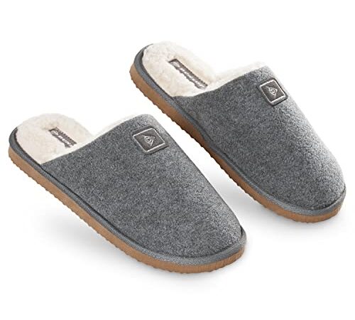 Dunlop Zapatillas Casa Hombre, Memory Foam Pantuflas Peluche Abiertas, Zapatillas De Estar En Casa Invierno Calientes Suela de Goma Dura Interior Exterior, Regalos para Hombre (43 EU, Gris)