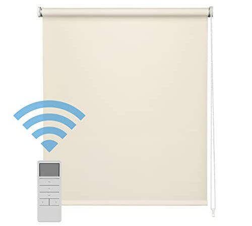 Easydeco - Estor Enrollable Blackout con Motor a Batería - Opaco (Beige, 105_x_250_cm)