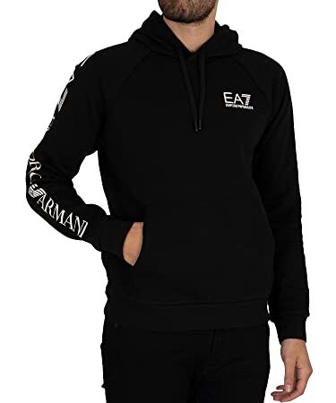 Emporio Armani EA7 de los Hombres Sudadera con Capucha con Logo en el Pecho, Negro, M