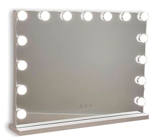 Flamingueo Espejo Maquillaje con Luz Led - Espejo Tocador 15 Bombillas LED, Espejo Maquillaje Pared, Espejo con Luces USB, Espejo con Luz 3 Modos, Tocador Maquillaje, Espejo Maquillaje con Luz Grande