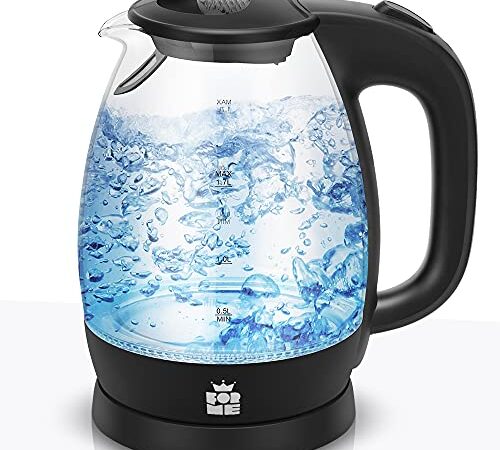 ForMe Hervidor Eléctricos de Vidrio Agua 1,7 I Azul LED Iluminación Tetera Borosilicato I Cristal Hervidora I Desconexión automática I Filtro Antical I Acero Inoxidable I 2200W I Libre de BPA (137)