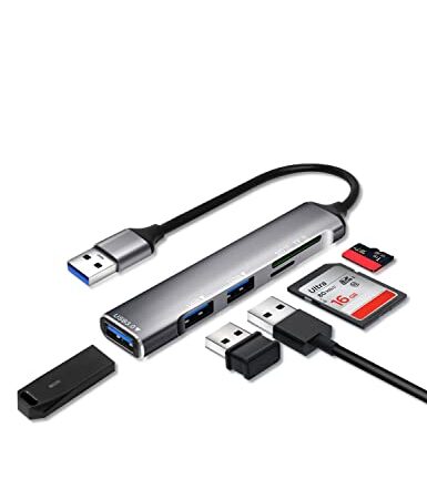 Hub USB, Jstoo 5 en 1 Adaptador USB a Lector de Tarjetas SD/TF, 1 Puerto USB 3.0 & 2 USB 2.0 Concentrador USB para PC, Portátil, MacBook, PS4, Xbox, Flash USB y más