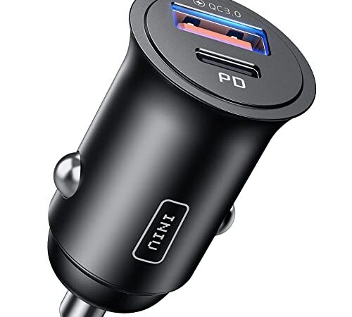 INIU Cargador DE Coche, [USB C 30W+USB A 30W] 5A USB-A & USB-C Carga RÁPIDA Cargador de automóviles, Adaptador de Metal para iPhone12 Pro MAX Mini 11 XR 8 Samsung S21 Huawei LG iPad Airpods