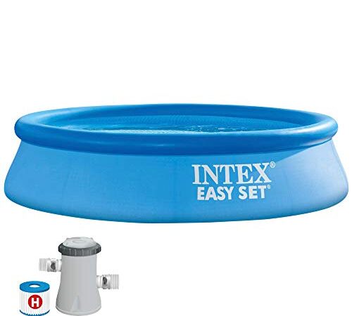 Intex 28108NP - Piscina hinchable, 1.942 litros, Redonda, Con depuradora cartucho, 1.250 litros/hora, filtro cartucho tipo H, Montaje 10 minutos, Ø244x61 cm