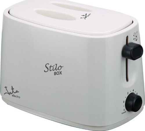 Jata TT331 - Tostadora blanca con tapa y con dos ranuras extra anchas. Con selector electrónico de tostado. 6 posiciones. Cuerpo toque frío. Bandeja recogemigas. Centrado automático del pan