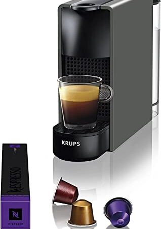 Krups Nespresso Essenza Mini XN110B - Cafetera monodosis de cápsulas Nespresso, compacta, 19 bares, apagado automático, color gris, 14 cápsulas interior