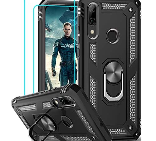 LeYi Funda Huawei P Smart 2019 / Honor 10 Lite con [2-Unidades] Cristal Vidrio Templado,Armor Carcasa con 360 Grados Anillo iman Soporte Silicona TPU Bumper Antigolpes Case para Movil P Smart,Negro