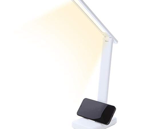 Lámpara Escritorio LED Lámpara de Mesa Flexo de Escritorio 3 Modos Brillo Regulable Lámpara Plegable con Control Táctil Luz Lectura para Estudio Oficina Luz Nocturna (con cable), Blanco