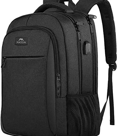 MATEIN Mochila Portatil Mochila Hombre Impermeable Mochila Ordenador Portatil 15.6 Pulgadas Mochila Portatil con Puerto USB Mochila Antirrobo del Negocio Trabajo Diario Viaje Escolares - Negro