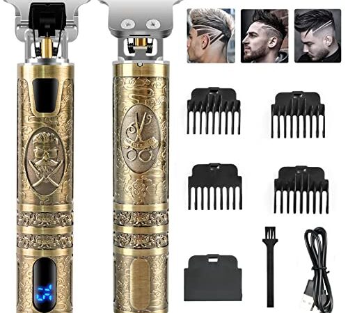 Máquina de Cortar Pelo Profesional, Cortapelos inalámbrico Hombre Cortador de Pelo Recargable con Hoja T, Recortadora de Barba de Espacio Cero con 4 Peines-guía para Uso de Hogar y Peluquería