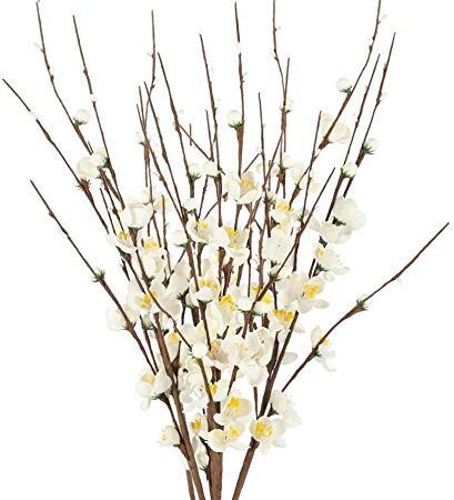 NAHUAA 4Pcs Ramas Artificiales 60cm de Flor de Cerezo Tallos de Flores Falsas Blanco para Casa Jardín Oficina de Fiesta Dormitorio Decoración de La Boda Mesa Centros de Mesa