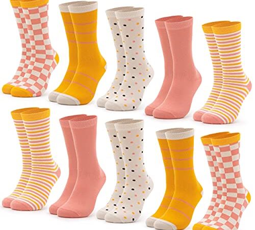 Occulto CALCETINES para MUJER (10 Pares, Modelo: Lotte) multicolor de ALGODÓN, lindos CALCETINES MUJER con RAYAS y MOTIVOS, CALCETINES MUJERES de Colores 35-38 Naranja