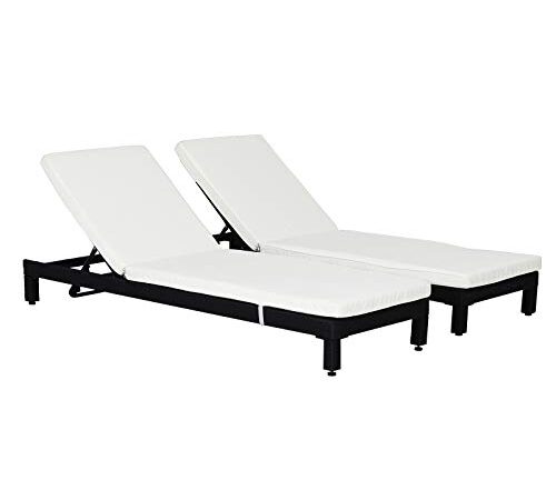 Outsunny Set de 2 Tumbonas de Ratán Chaise Longue con Cojines Acolchados Cubierta Impermeable Silla para Exterior Jardín Patio Terraza