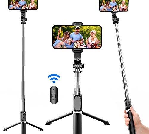 Palo Selfie Trípode Wireless, 360° Rotación 3 en 1 Trípode para Movil Extensible Selfie Stick con Inalámbrico Control Remote, Compatible con iPhone 13/12/11/XS/8/7, Samsung, Huawei, Xiaomi, etc