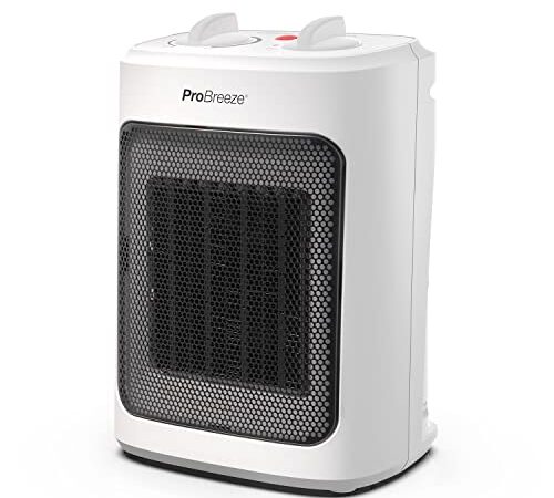 Pro Breeze Mini Calefactor Cerámico de 2000 W, 3 Niveles de Potencia y Modo Solo Ventilador. Pequeño Calentador Para Casa, Oficina, Escritorio, Dormitorio o Terraza – Blanco