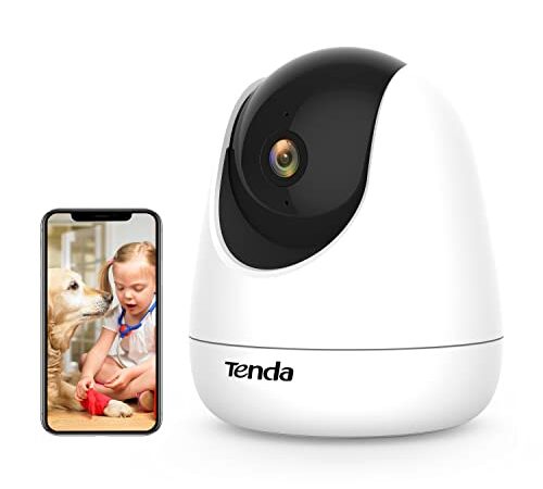 Tenda CP3 - Cámara IP WiFi Vigilancia WiFi Interior 1080p, Seguridad Domo 360º PTZ Horizontal 365° y Vertical 155°, Audio Bidireccional, Detección de Movimiento, Admite Tarjeta SD y Cloud