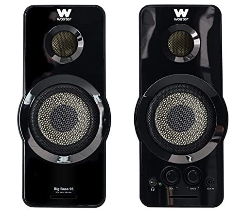 Woxter Big Bass 95 - Altavoces Multimedia Estéreo, 20W, Potentes, conexión 3,5mm, Botones y Conexiones AUX y Cascos en Parte Frontal, terminación Piano, PC/Smartphones y videoconsolas