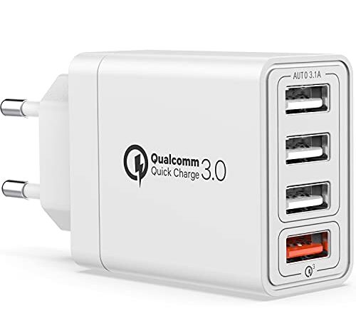 YEONPHOM Quick Charge 3.0 Cargador USB de Pared,30W QC3.0 4 Puertos Cargador Móvil Carga Rapida Multiple Enchufe Adaptador Corriente Rápido para iPhone 12/11/XR/XS/X,Samsung Galaxy/Note/Huawei/Xiaomi