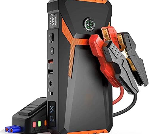 Arrancador de Coches, 800A 18000mAh Arrancador Batería de Coche (hasta 7.0L Gas 5.5L Motor Diesel), LCD Pantalla Muestra Capacidad de Batería, con 4 Modos Luz, USB Puerto Dual (Rápida QC3.0)-Amarillo