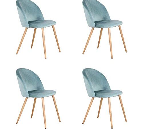 BenyLed Juego de 4 Sillas de Comedor Tapizadas Laterales con Respaldo de Asiento de Terciopelo Suave y Patas de Metal Ajustables, Verde