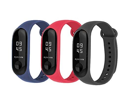 BRone Mi Band 3 4 Correas,3 Piezas Coloridos Impermeable Reemplazo Correas Reloj Silicona Banda para XIAOMI Mi Band 3 Correa para Xiaomi Mi Band 4 Pulsera Banda - Rojo Negro Azul