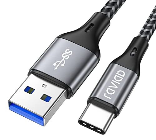 Cable USB Tipo C, RAVIAD Cable USB C a USB 3.0 Cable Tipo C Carga Rápida y Sincronización Compatible con Galaxy S10/S9/S8/Note 10, Huawei P30/P20, Mi A1/Mi A2 y más - 1M, Gris