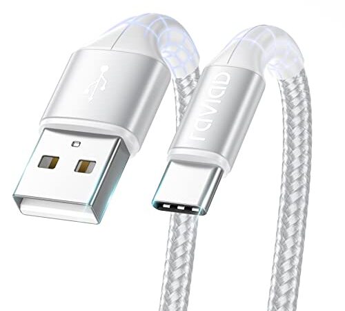 Cable USB Tipo C, RAVIAD Cargador Tipo C Carga Rápida y Sincronización Cable USB C para Galaxy S20/S10/S9/S8/M51/M31/M21/Note 10/Note 9, Huawei P40/P30/P20/Mate 20, Redmi Note 9 Pro/9/8-1M, Plata