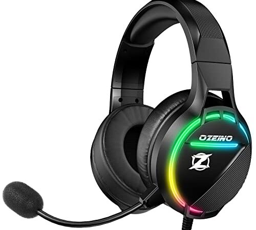 Cascos Gaming para PS4 con Micrófono Reducción De Ruido, Auriculares Gaming con 3.5mm Jack con Transductores 50mm, Luz RGB y Graves Envolventes 3D, para PS5 Xbox PC Switch