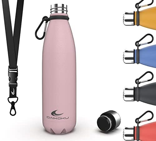 Daikoku Botella Acero Inoxidable,Botella Termica Doble Pared, Libre BPA, Botella de agua Deportiva Tapon Termico, Cantimplora Aislamiento Bebida 12h Fria 24h Caliente, Color Rosa , Tamaño 500 ML