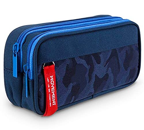 Estuche Escolar de Grandes Capacidad, TOYESS Estuches Escolares con 3 Cremalleras Para Niños & Niña, 22CM (azul)