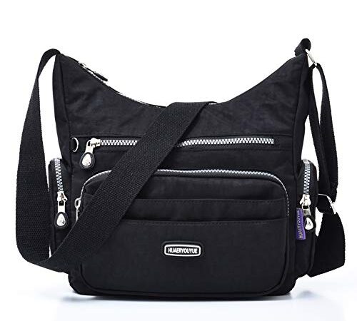 Estwell Bolso Bandolera Mujer Impermeable Bolso de Hombro Moda con Múltiples Bolsillos Casual Crossbody Bolso Bolsa de Cuerpo Cruzado para Escuela Viaje Uso Diario, Negro