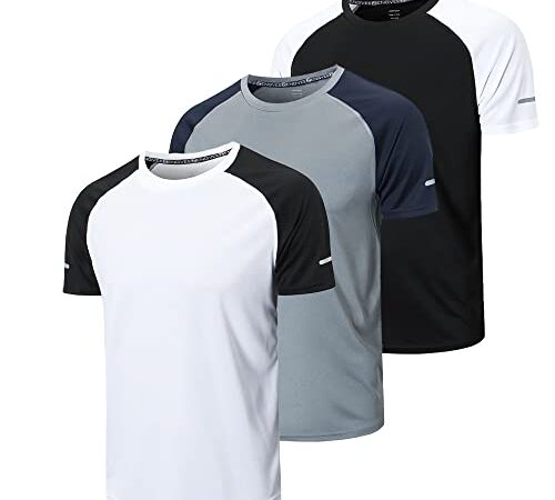 frueo 3 Piezas Camisetas Manga Corta Hombre Camiseta Deporte Hombre de Secado Rápido Ropa Running Camiseta Gimnasio Hombre(20086) Black Gray White-S