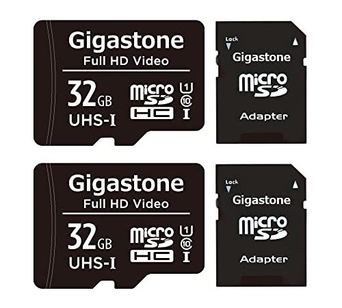 Gigastone 32GB Tarjeta de Memoria Micro SD, Paquete de 2, Video Full HD, Cámara de Vigilancia y Seguridad, Cámara de Acción, Drone, 90MB/s Micro SDHC UHS-I U1 C10 Clase 10