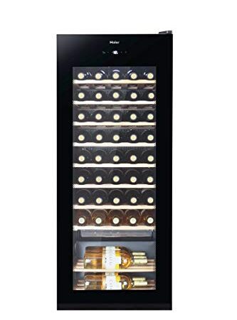 Haier Wine Bank 50 Series 3 WS50GA - Vinoteca de 50 botellas,Estantes de madera, Filtro Anti-UV, Filtro de carbón, Display Digital, Iluminación LED, Silenciosa 39 dbA, Antivibraciones, Clase G