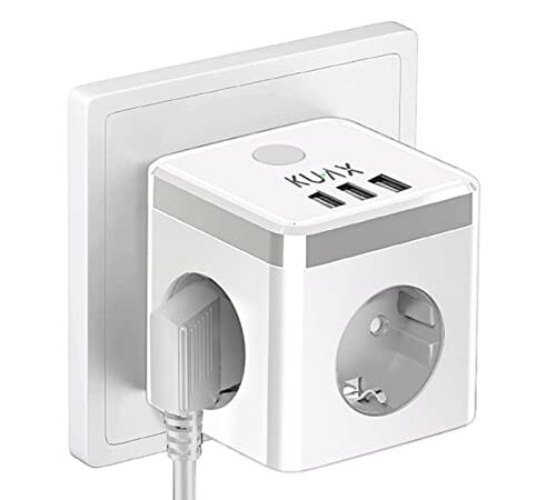 KUAX Enchufe con USB - 6 en 1 Cubo Ladron Enchufes Triple con 3 Puertos USB, Cubo Enchufe Multiple Pared con Interruptor, Cargador USB Compatible con Phone, Pad, Ladron USB para Hogar Oficina