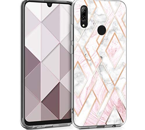 kwmobile Carcasa Compatible con Huawei P Smart (2019) - Funda de TPU y mármol y Oro en Oro Rosa/Blanco/Rosa Palo