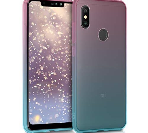 kwmobile Carcasa Protectora Compatible con Xiaomi Redmi Note 6 Pro - Funda Bicolor Rosa Fucsia/Azul/Transparente