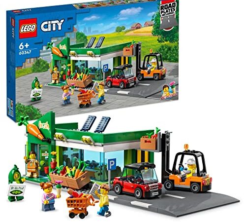 LEGO 60347 City Tienda de Alimentación, Supermercado de Juguete con Comida, Base de Carretera y Coche, Regalo para Niños de 6 Años o Más