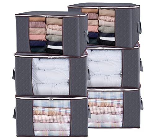 Lifewit Organizador para ropa de gran capacidad con asa reforzada, tejido moderno, para edredones, mantas y ropa de cama, organizador plegable y transpirable, gris, paquete de 6