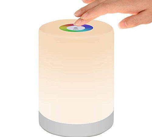 Luz de Nocturna Led, Lámpara de Mesita de Noche Control Tactil Regulable Usb Recargable Cambio de Color Rgb para Niños Habitación (Blanco Cálido)