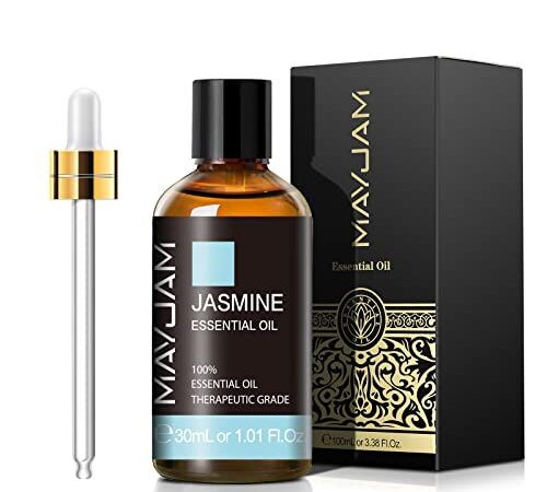 MAYJAM Aceites Esenciale de Jazmín 30 ml, 100% Naturales Puros, Aceite Esencial de Aromaterapia de Grado Terapéutico, Aceite Esenciales para Humidificador, Difusor, Regalos Perfectos