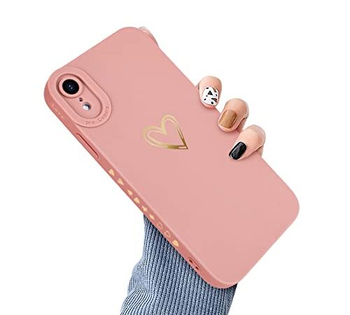 Newseego Funda Compatible con iPhone XR,Silicona Líquida Suave Bronceado Love-Heart iPhone XR Case Lindo Marco Love-Heart Lente Todo Incluido Flexible Prueba de Golpes Funda Protectora para iPhone XR