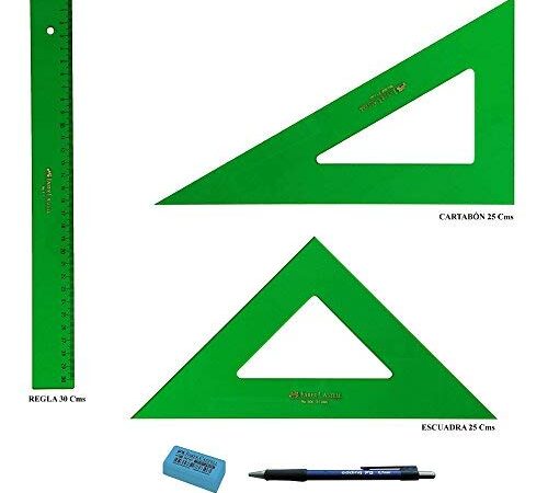 PACK LOTE Faber Castell Técnico - Regla 813-30 Cms + Escuadra 566-25 Cms + Cartabón 666-25 Cms + REGALO