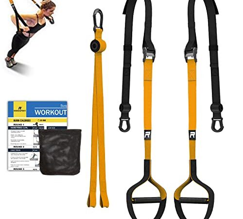 RHINOSPORT Juego de Entrenamiento de suspensión con Anclaje para Puerta Ajustable para Gimnasia en casa Adecuado para Viajes y para el Entrenamiento en Interiores y Exteriores