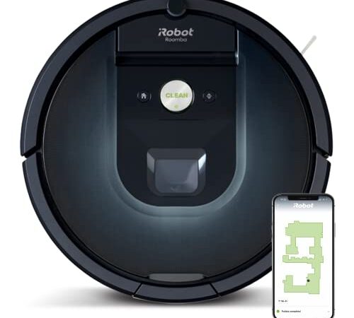 Robot aspirador Wi-Fi iRobot Roomba 981 - 2 cepillos goma multisuperficie - Mascotas -Recarga y reanuda -Sugerencias personalizadas -Compatible asistente voz y Coordinación Imprint -Más potencia, Azul